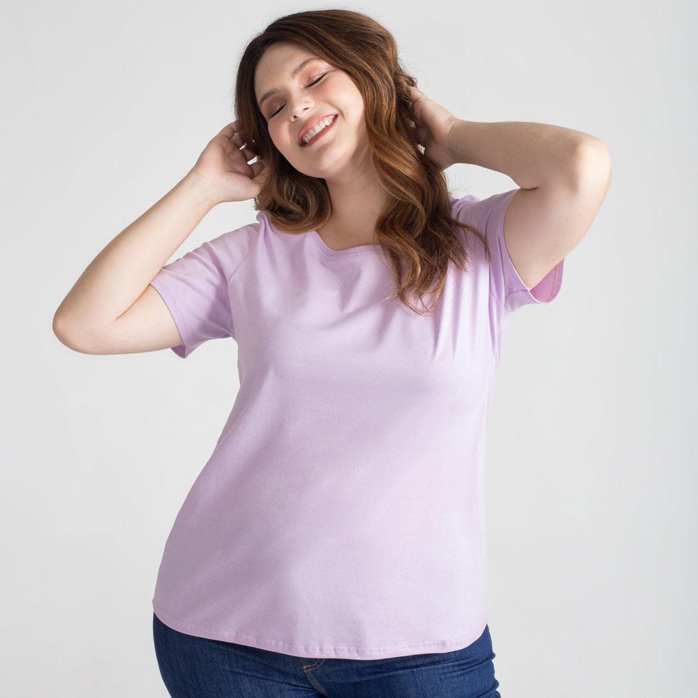 Camiseta Babylook Algodão Premium Plus Feminina - Lilás Lavanda