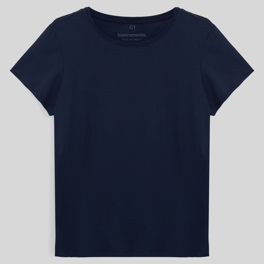Camiseta Babylook Algodão Premium Plus Feminina - Azul Marinho