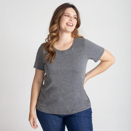 Camiseta Babylook Algodão Premium Plus Feminina - Mescla Escuro