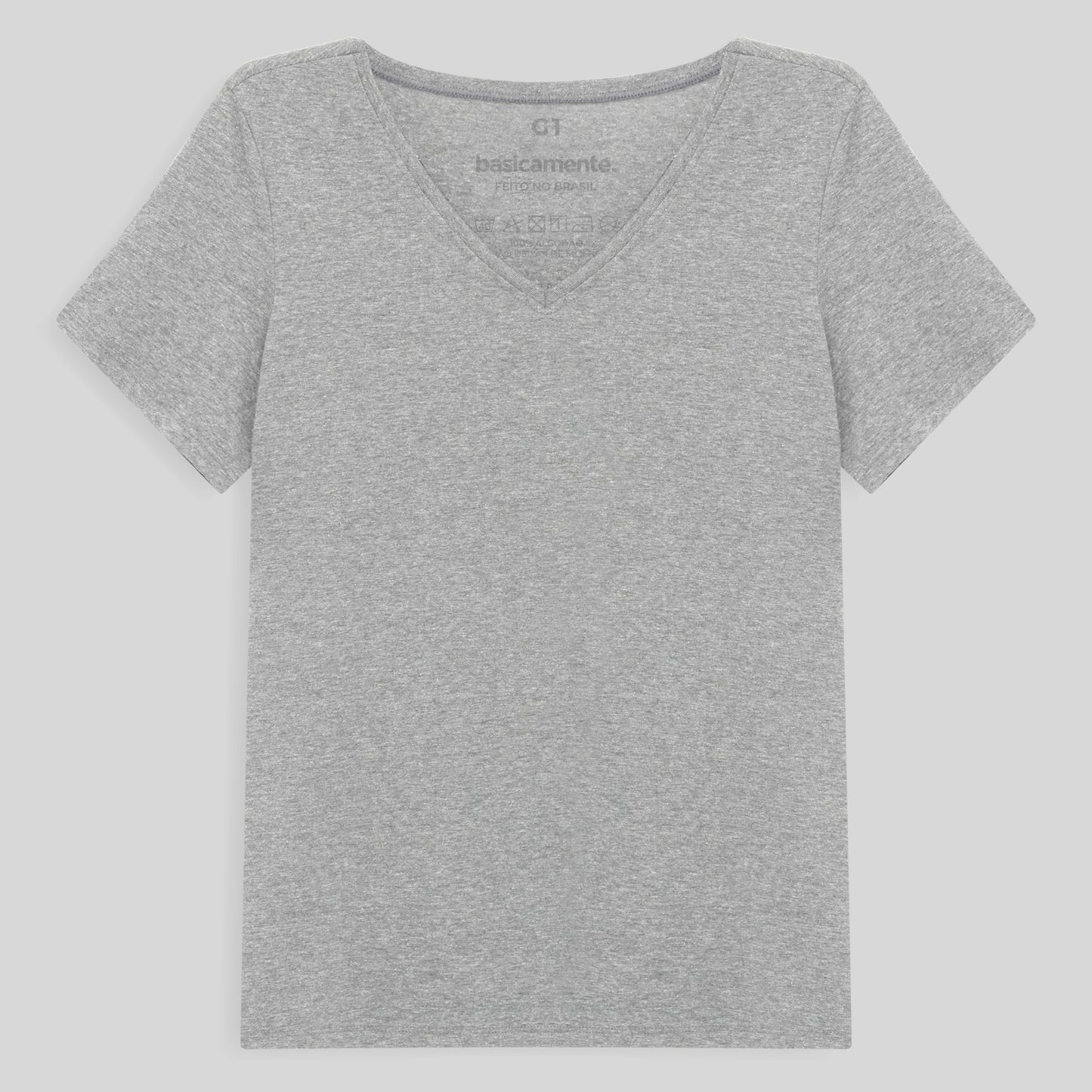 Camiseta Babylook Algodão Premium Gola V Plus Feminina - Mescla Claro
