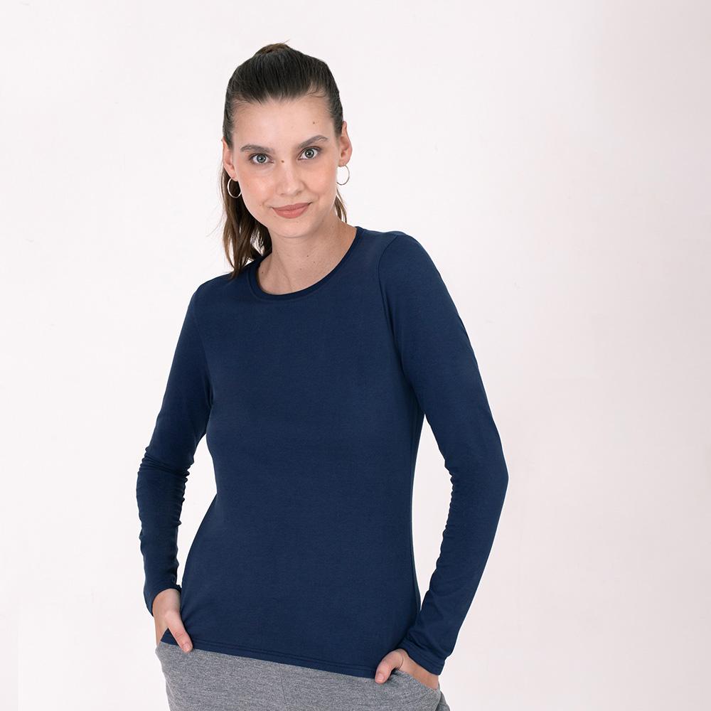 Camiseta Slim Manga Longa Feminina - Azul Marinho