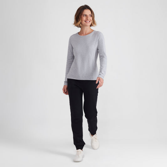 Camiseta Slim Manga Longa Feminina - Mescla Claro