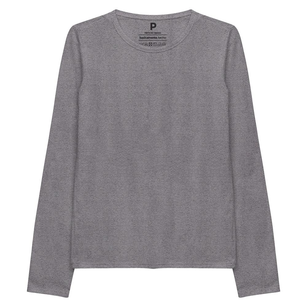 Camiseta Slim Manga Longa Feminina - Mescla Escuro