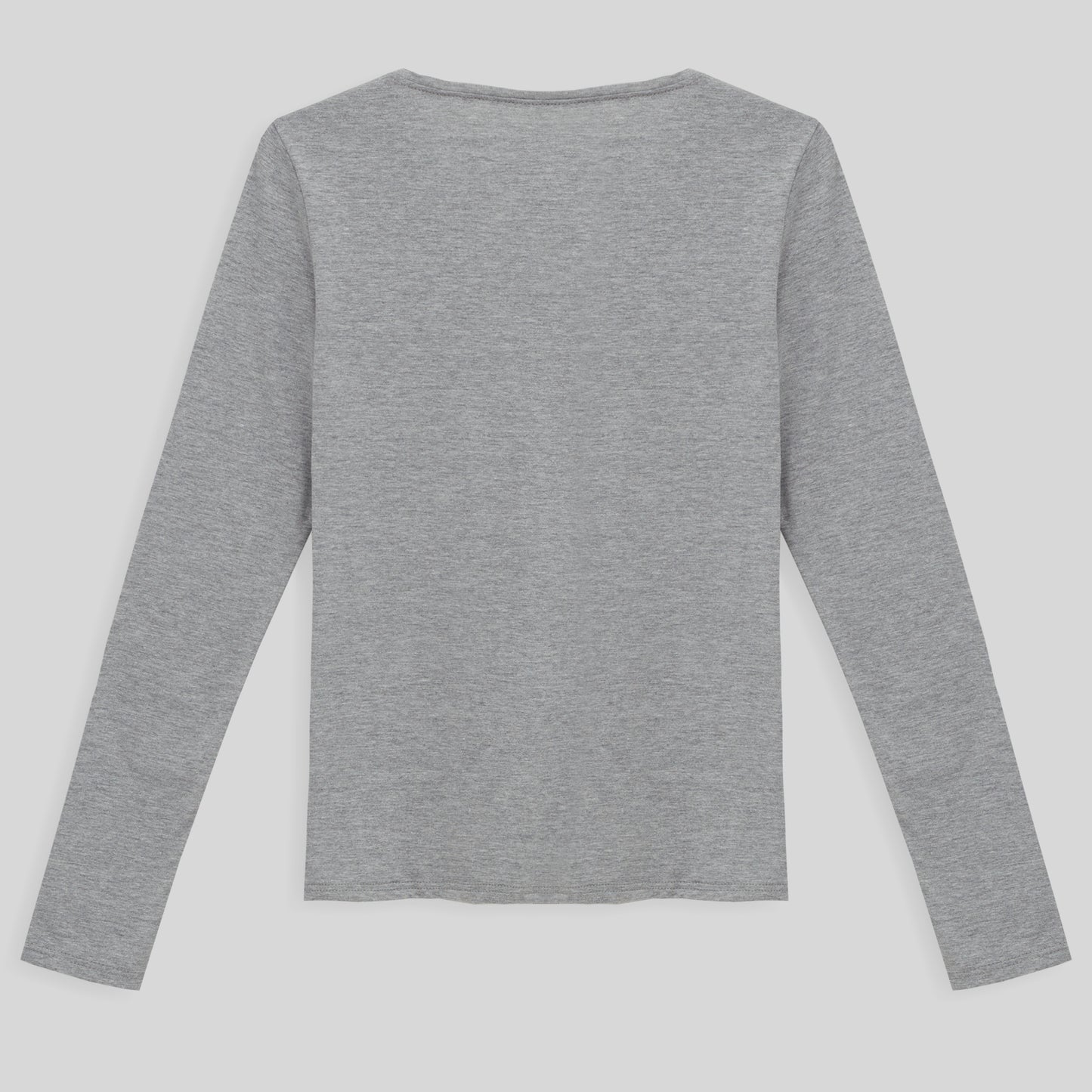 Camiseta Babylook Algodão Premium Manga Longa Gola V Feminina - Mescla Claro