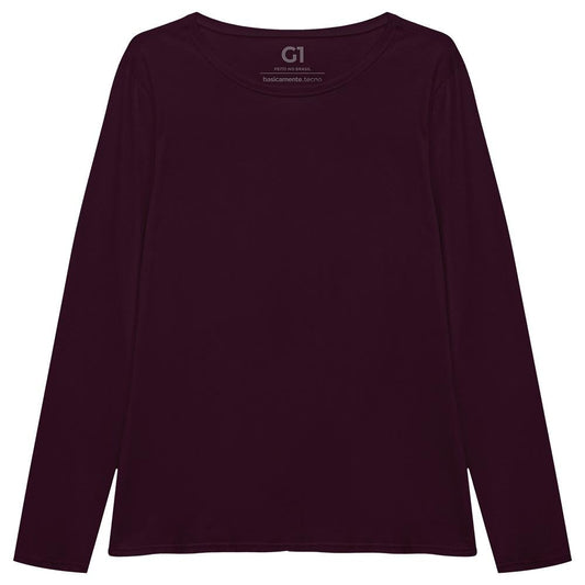 Camiseta Babylook Algodão Premium Manga Longa Gola C Plus Feminina - Wine