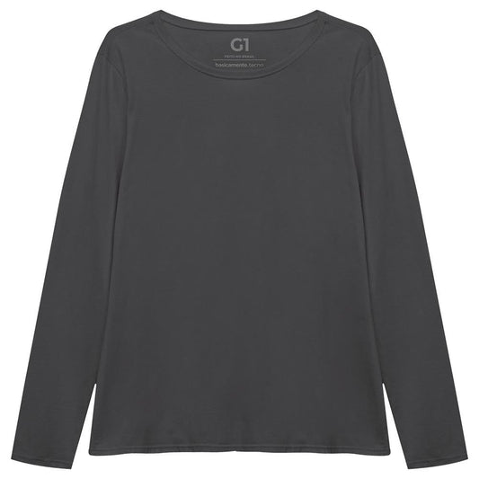 Camiseta Babylook Algodão Premium Manga Longa Gola C Plus Feminina - Cinza Ardósia