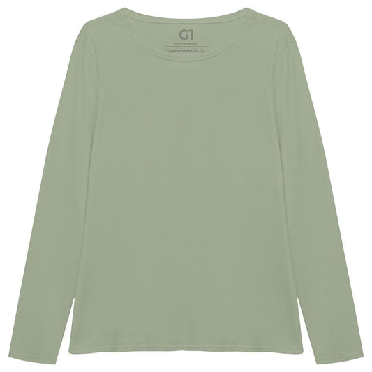 Camiseta Babylook Algodão Premium Manga Longa Gola C Plus Feminina - Verde Oliva
