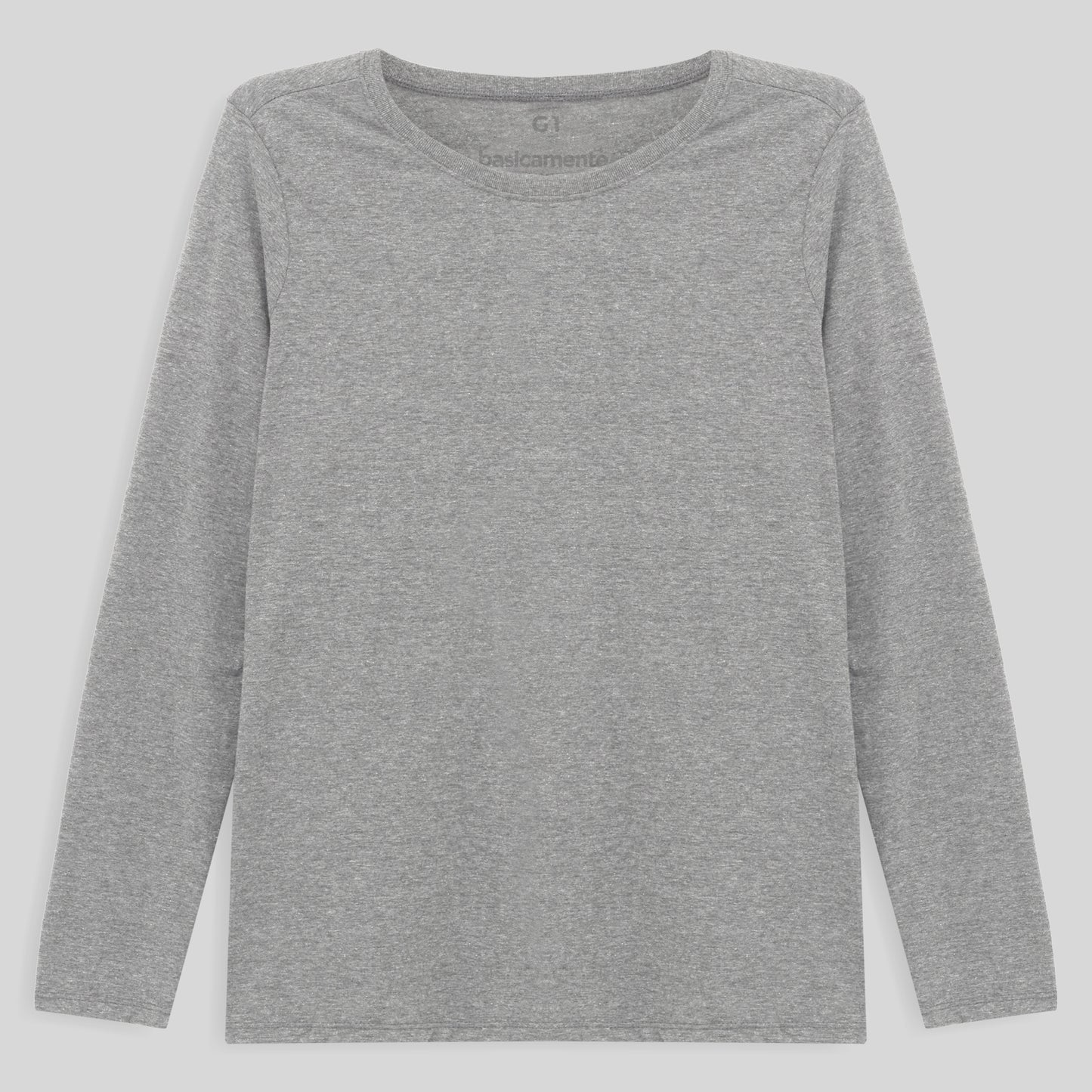 Camiseta Babylook Algodão Premium Manga Longa Gola C Plus Feminina - Mescla Claro