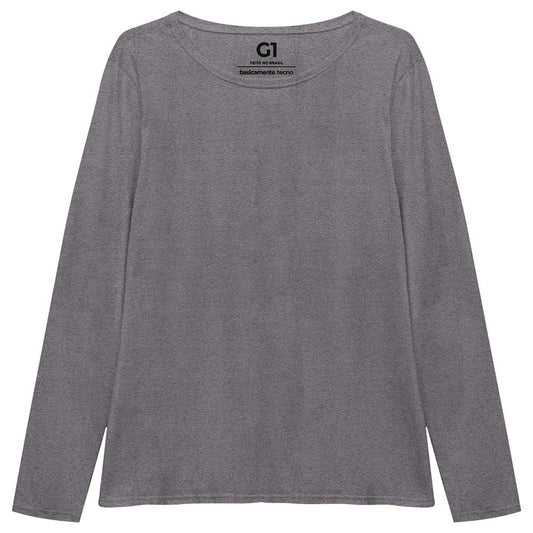 Camiseta Babylook Algodão Premium Manga Longa Gola C Plus Feminina - Mescla Escuro