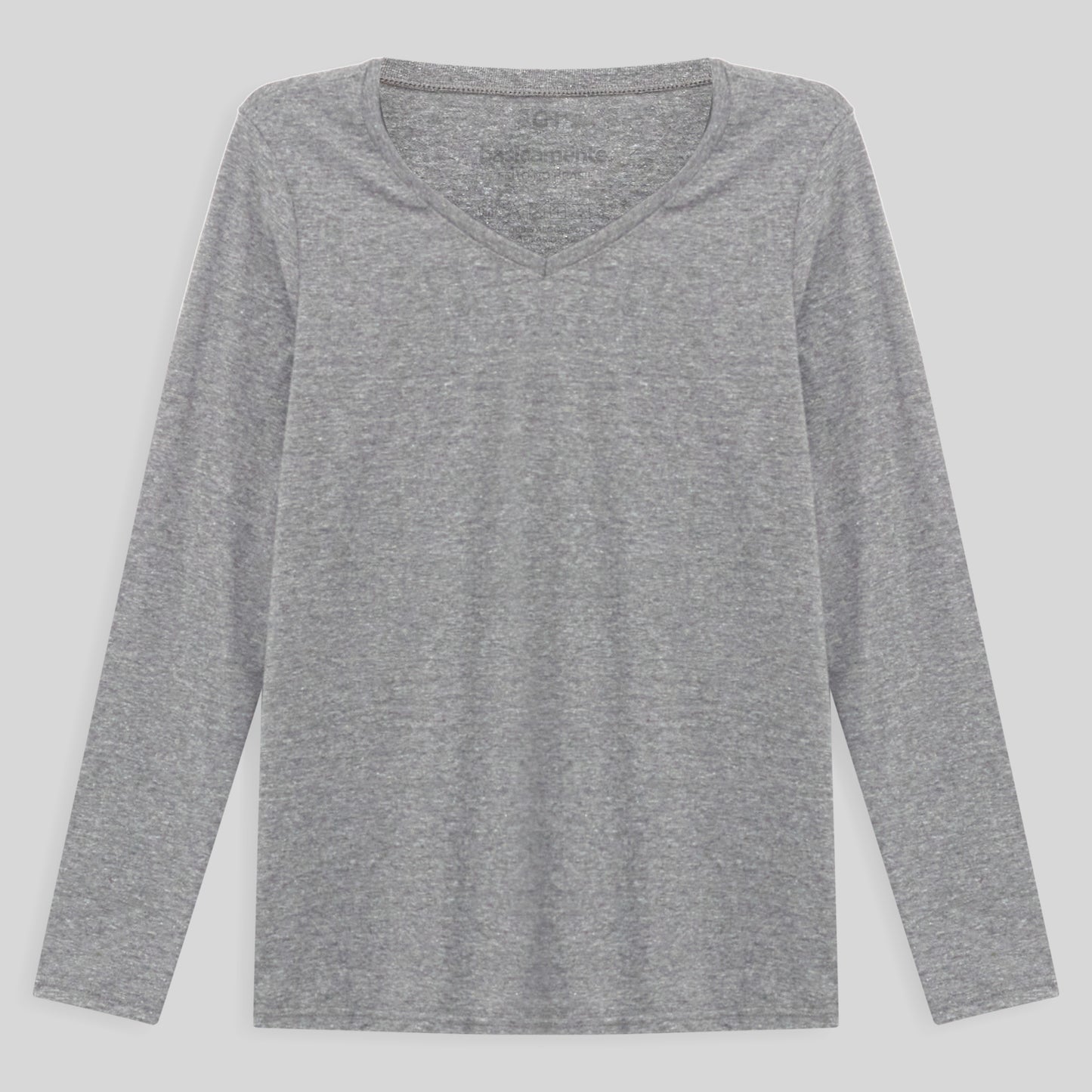 Camiseta Slim Gola V Manga Longa Plus Feminina - Mescla Claro