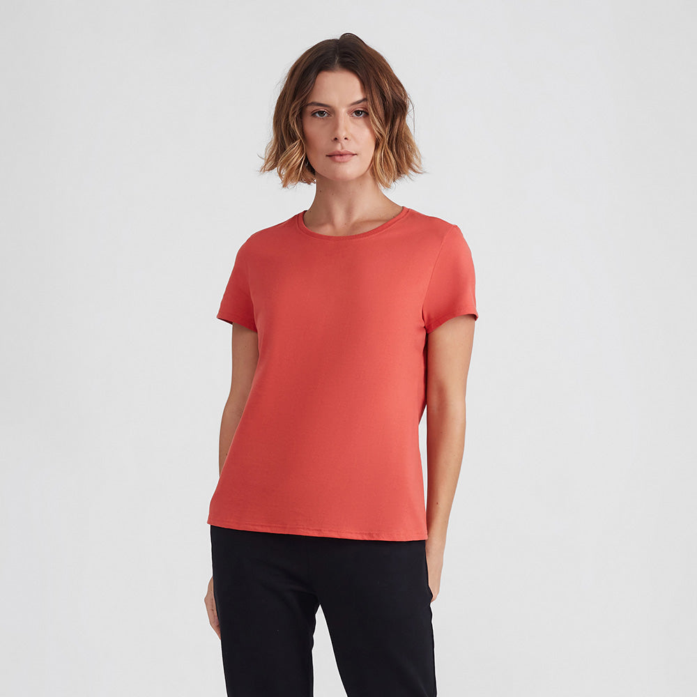 Camiseta Básica Feminina - Laranja Coral