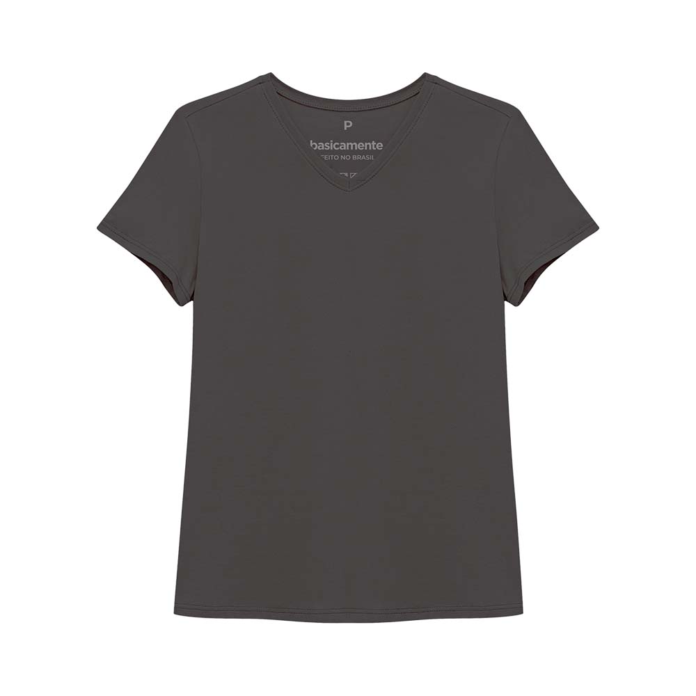 Camiseta Básica Gola V Feminina - Chumbo