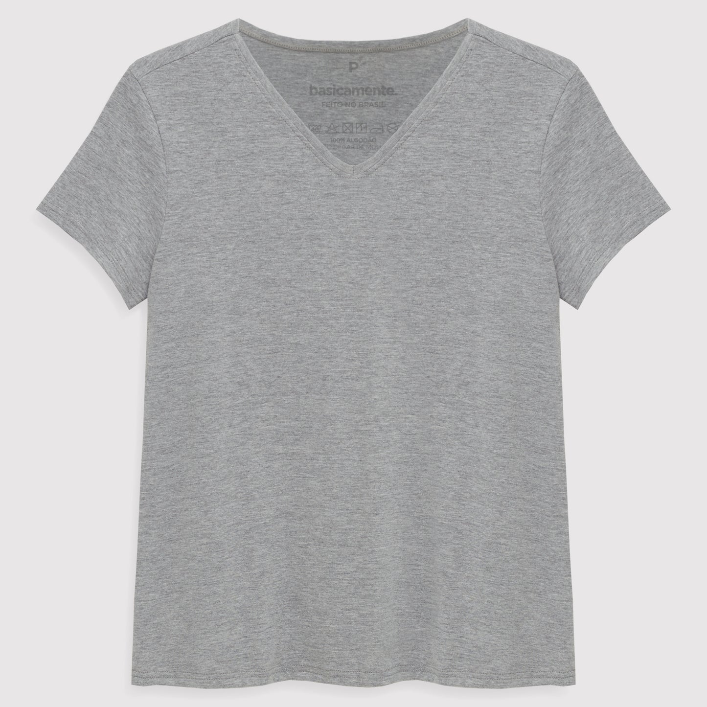 Camiseta Básica Gola V Feminina - Mescla Claro