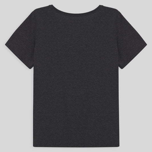 Camiseta Básica Gola V Plus Feminina - Mescla Escuro