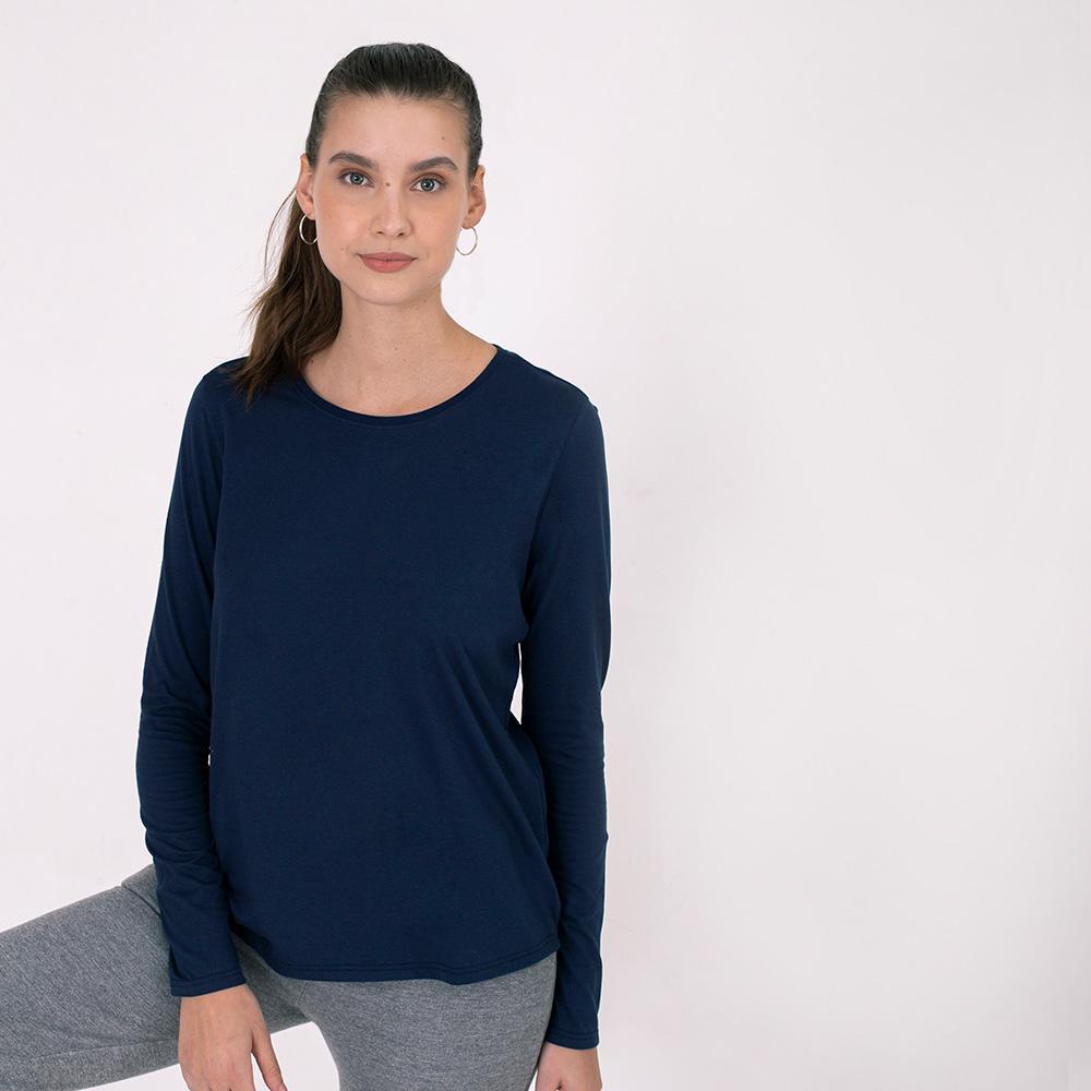 Camiseta Básica Manga Longa Feminina - Azul Marinho