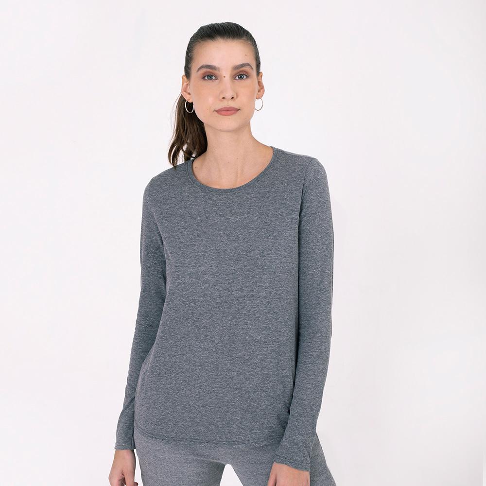 Camiseta Básica Manga Longa Feminina - Mescla Escuro