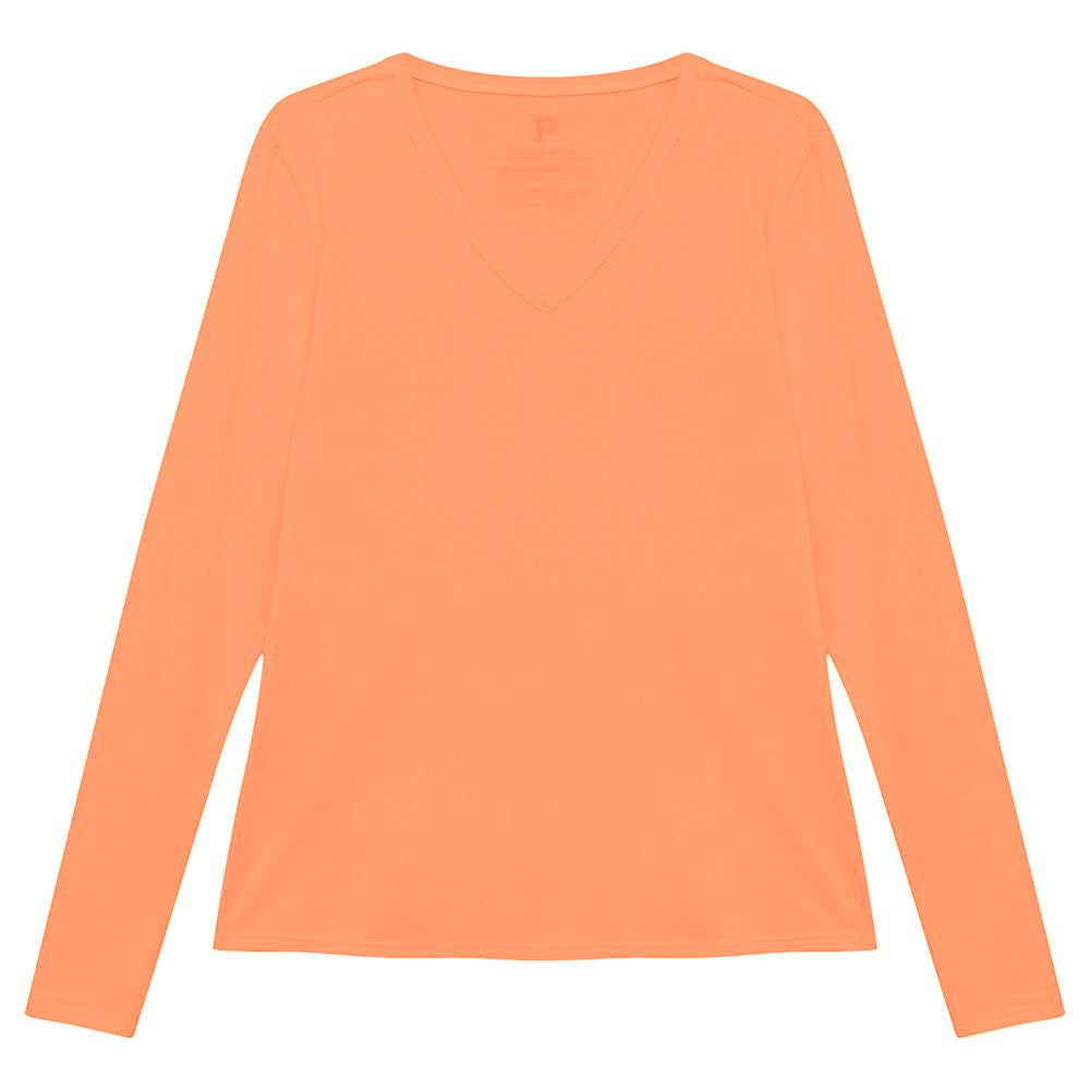 Camiseta Básica Manga Longa Gola V Feminina - Amarelo Mostarda