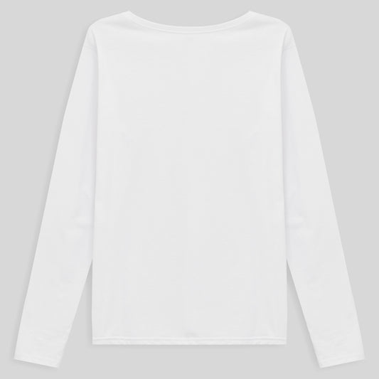 Camiseta Babylook Algodão Premium Manga Longa Gola V Plus Feminina - Branco