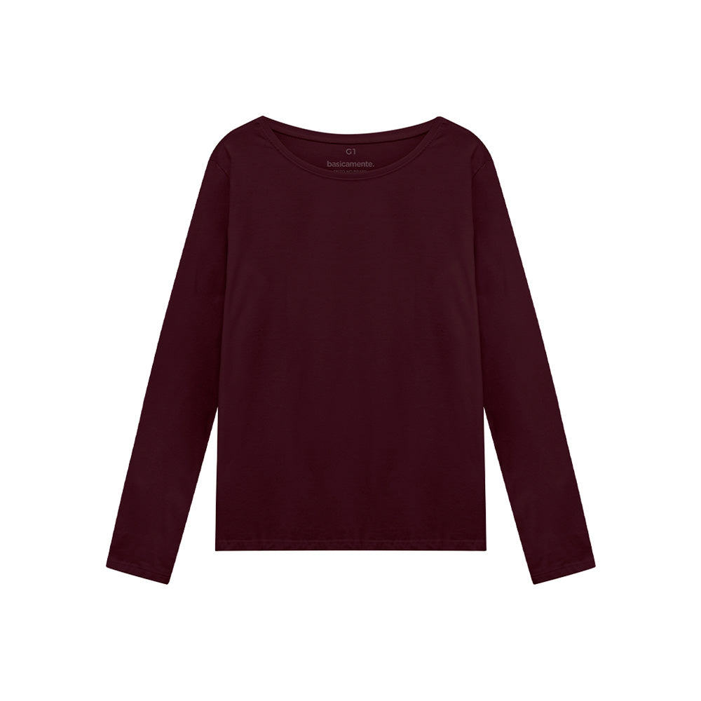 Camiseta Básica Manga Longa Plus Feminina - Wine