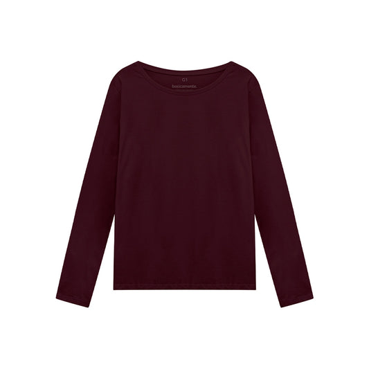 Camiseta Básica Manga Longa Plus Feminina - Wine