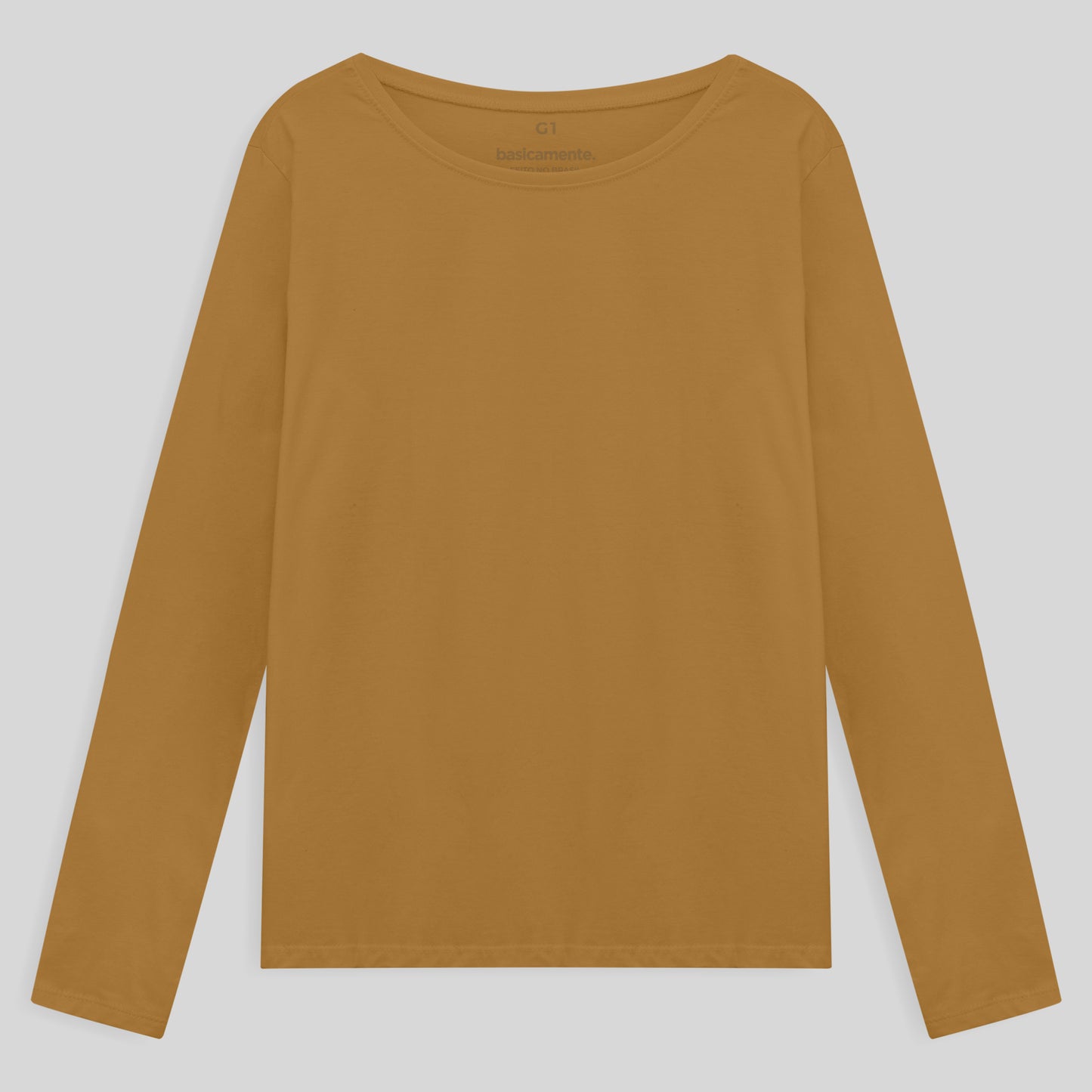 Camiseta Básica Manga Longa Plus Feminina - Ocre