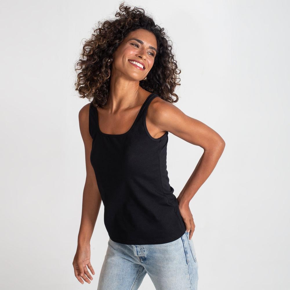 Regata Decote Quadrado Feminina - Preto