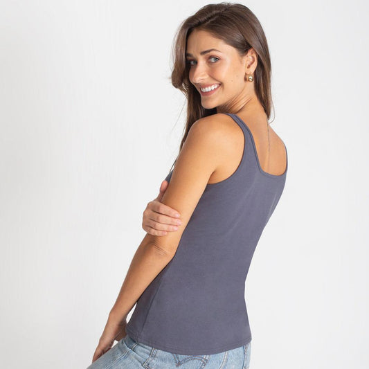 Regata Decote Quadrado Feminina - Chumbo