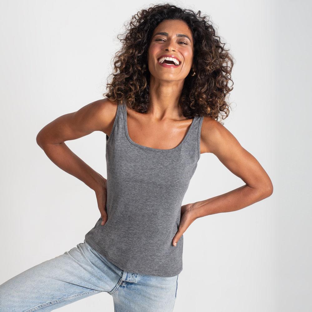 Regata Decote Quadrado Feminina - Mescla Escuro