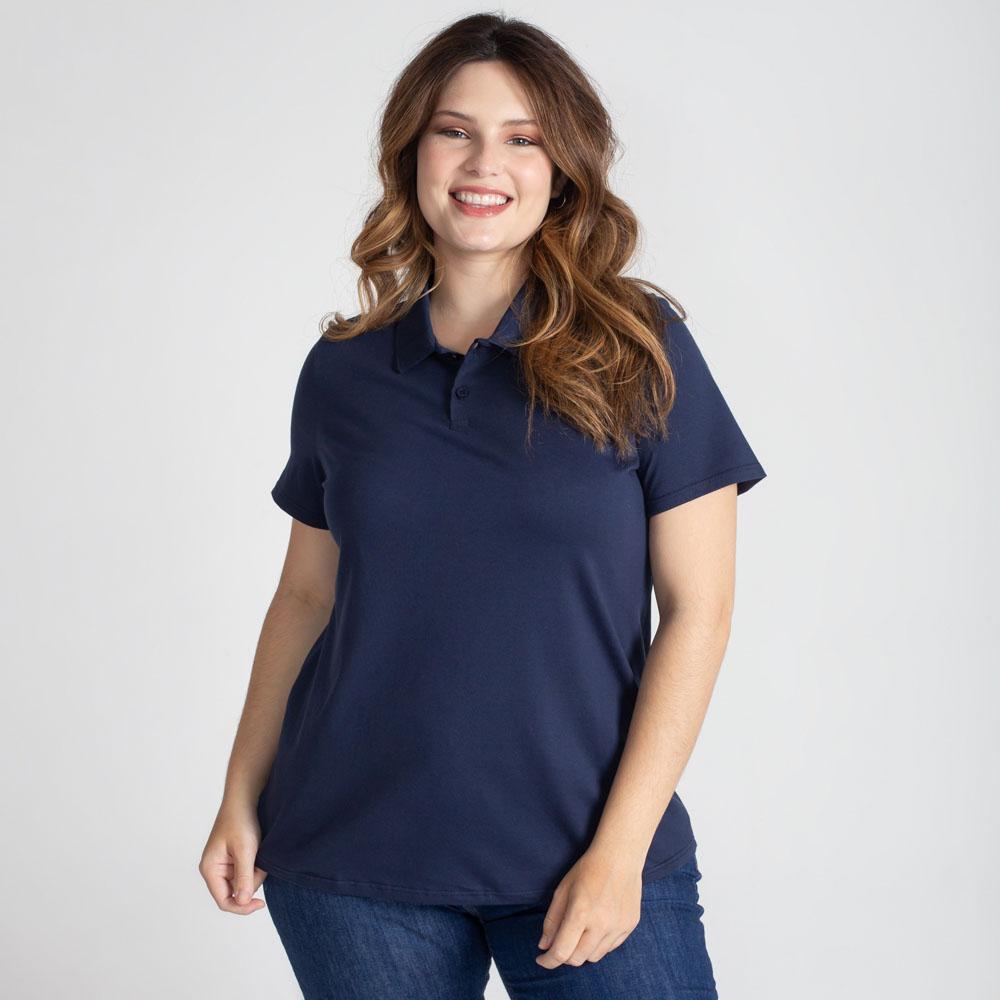 Camisa Polo Algodão Premium Plus Feminino Azul Marinho – Basicamente
