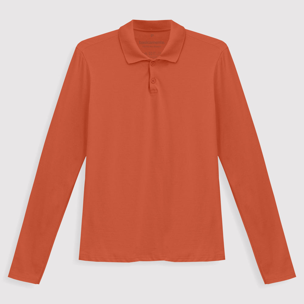 Camisa Polo Manga Longa Feminina - Laranja Coral
