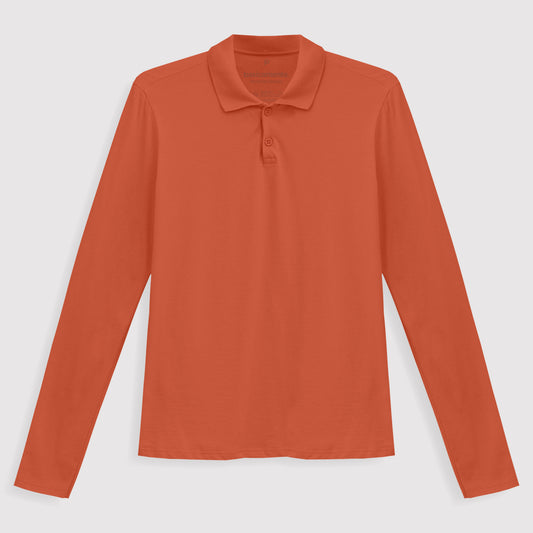 Camisa Polo Manga Longa Feminina - Laranja Coral