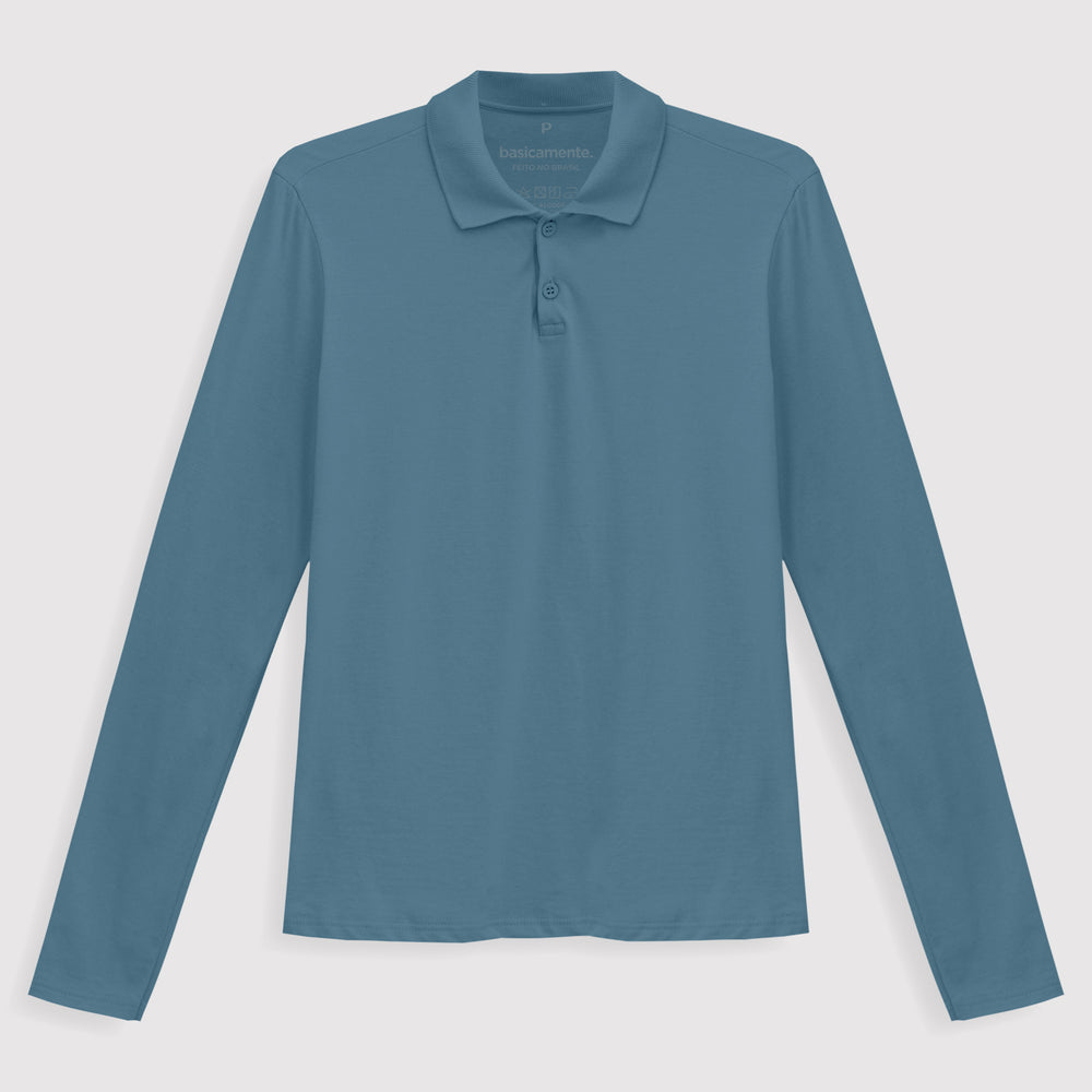 Camisa Polo Manga Longa Feminina - Azul Celeste