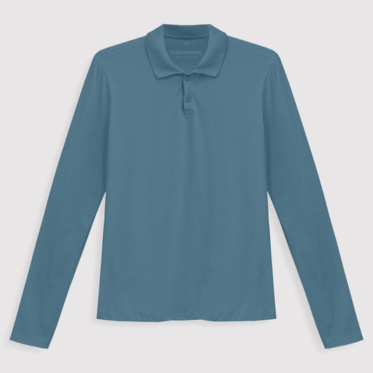 Camisa Polo Manga Longa Feminina - Azul Celeste