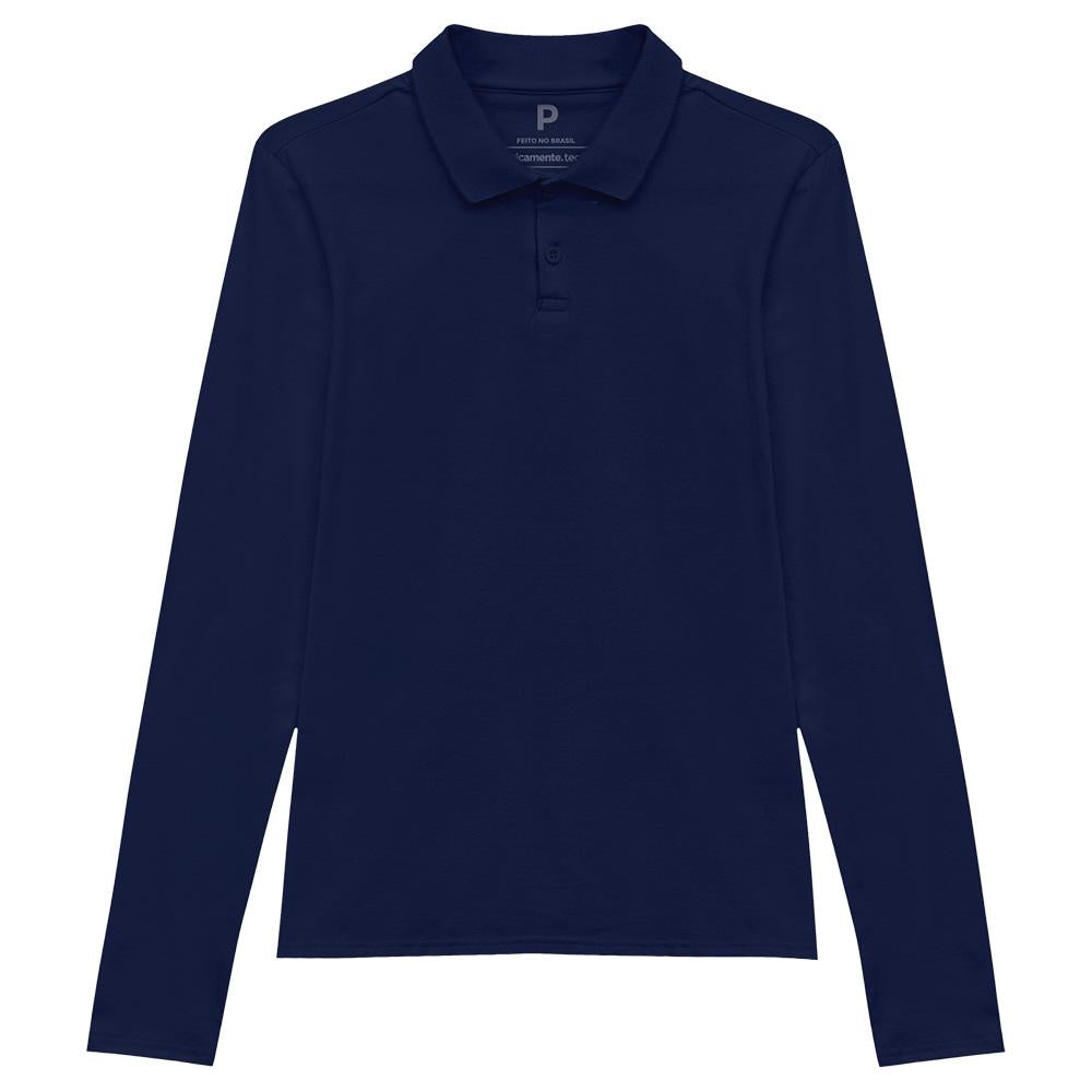 Camisa Polo Manga Longa Feminina - Azul Marinho