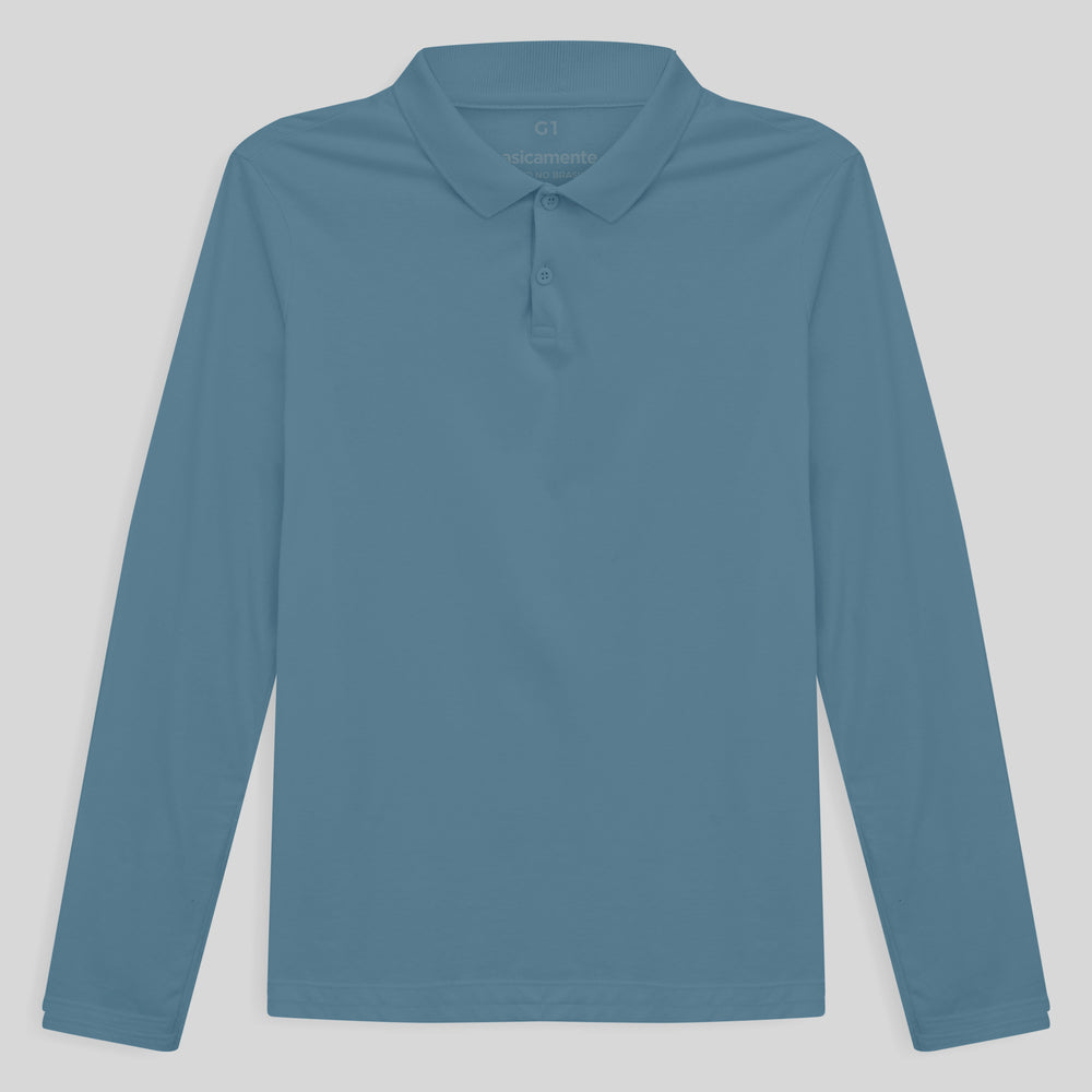 Camisa Polo Manga Longa Plus Feminina - Azul Celeste