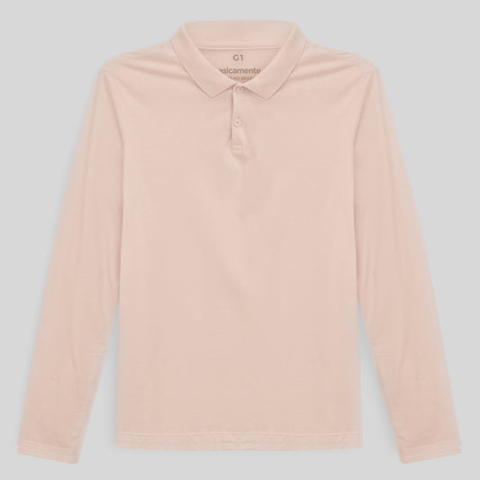 Camisa Polo Manga Longa Plus Feminina - Rosa Pastel