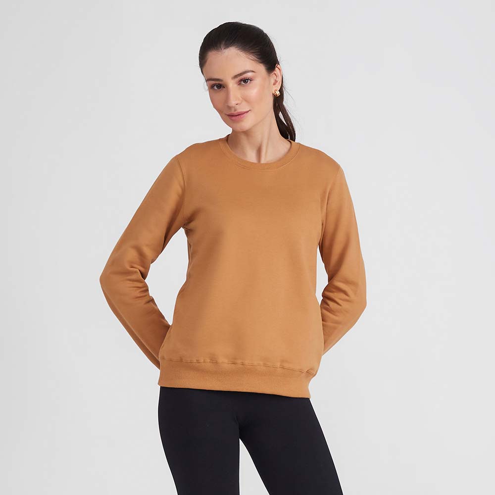 Blusão Moletom Flanelado Feminino - Ocre