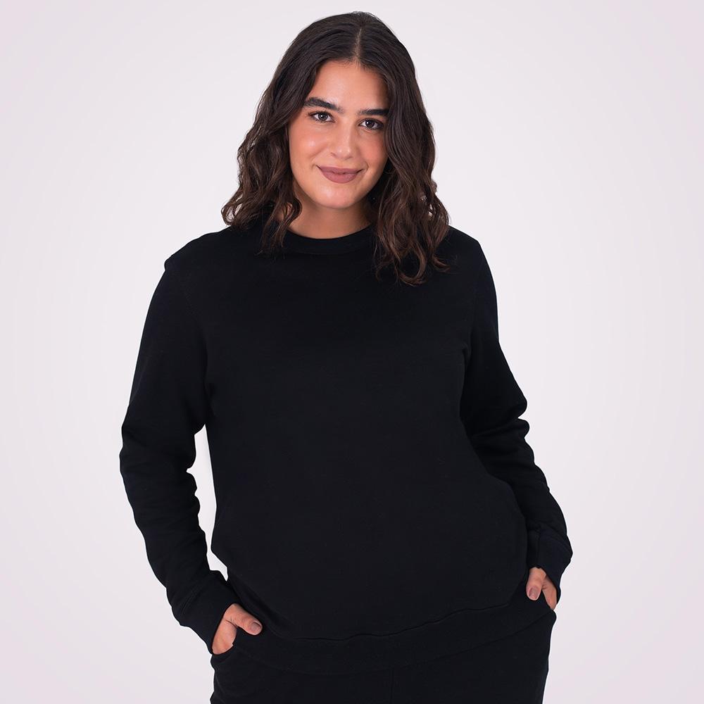 Blusão Moletom Flanelado Plus Feminino - Preto