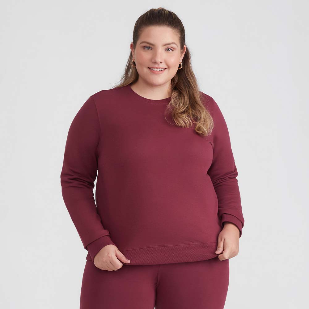 Blusão Moletom Flanelado Plus Feminino - Vermelho Vinho