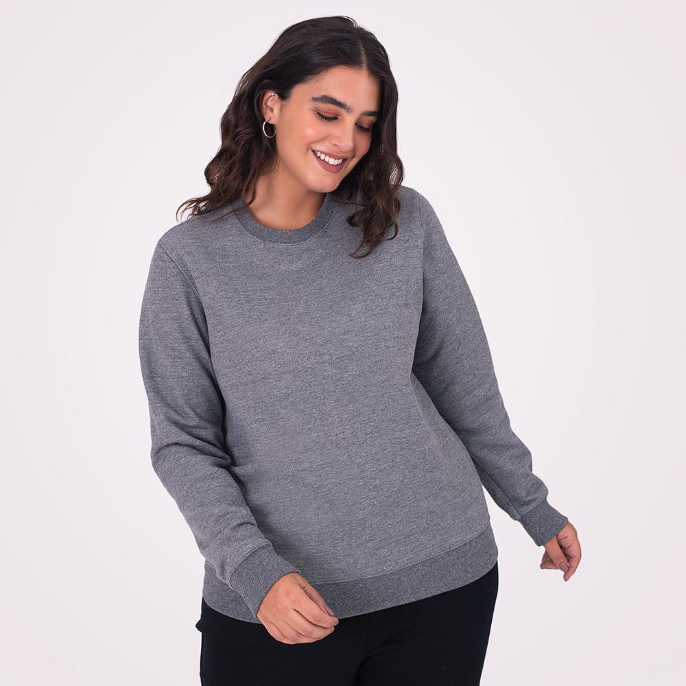 Blusão Moletom Flanelado Plus Feminino - Mescla Escuro