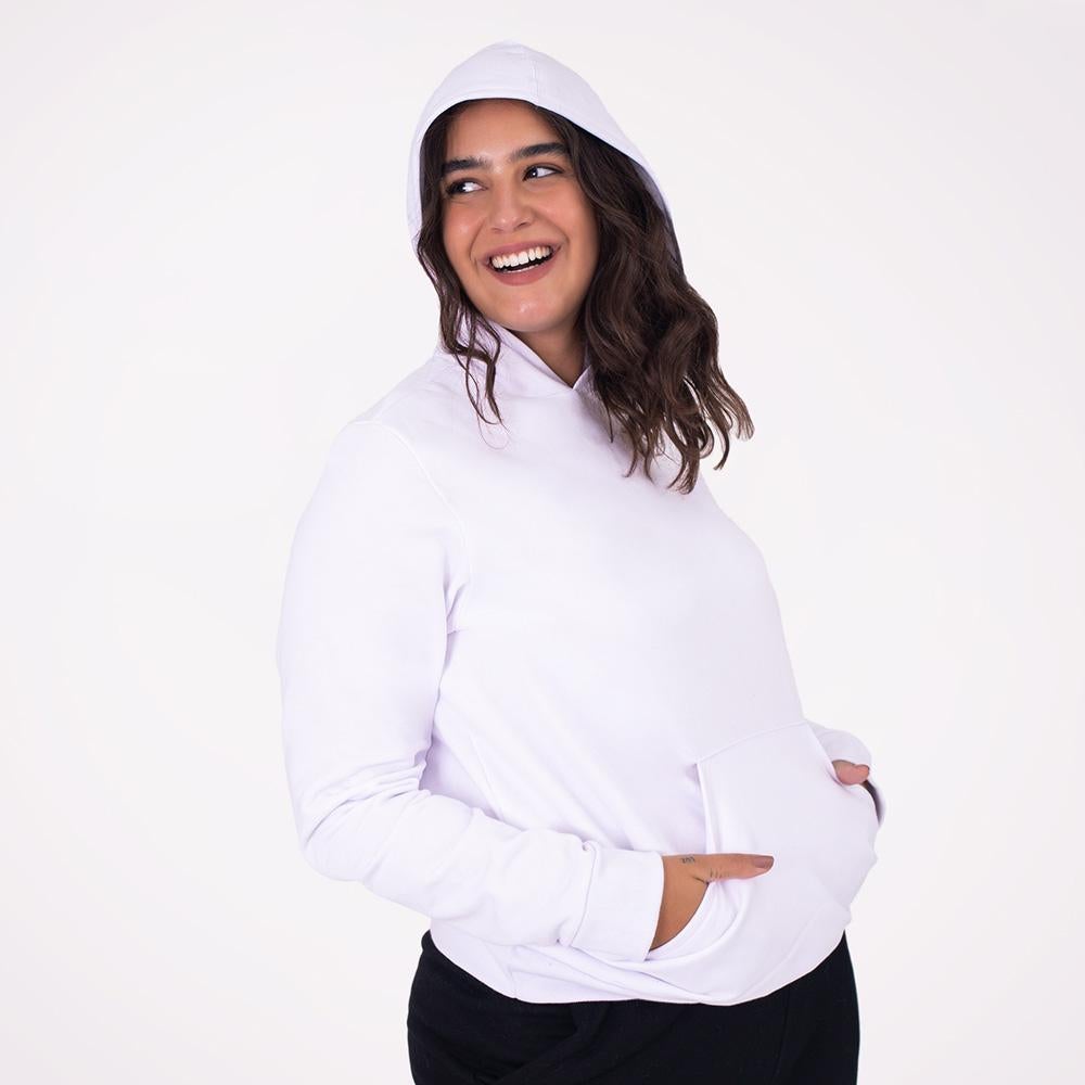 Blusão Moletom Flanelado Capuz Plus Feminino - Branco