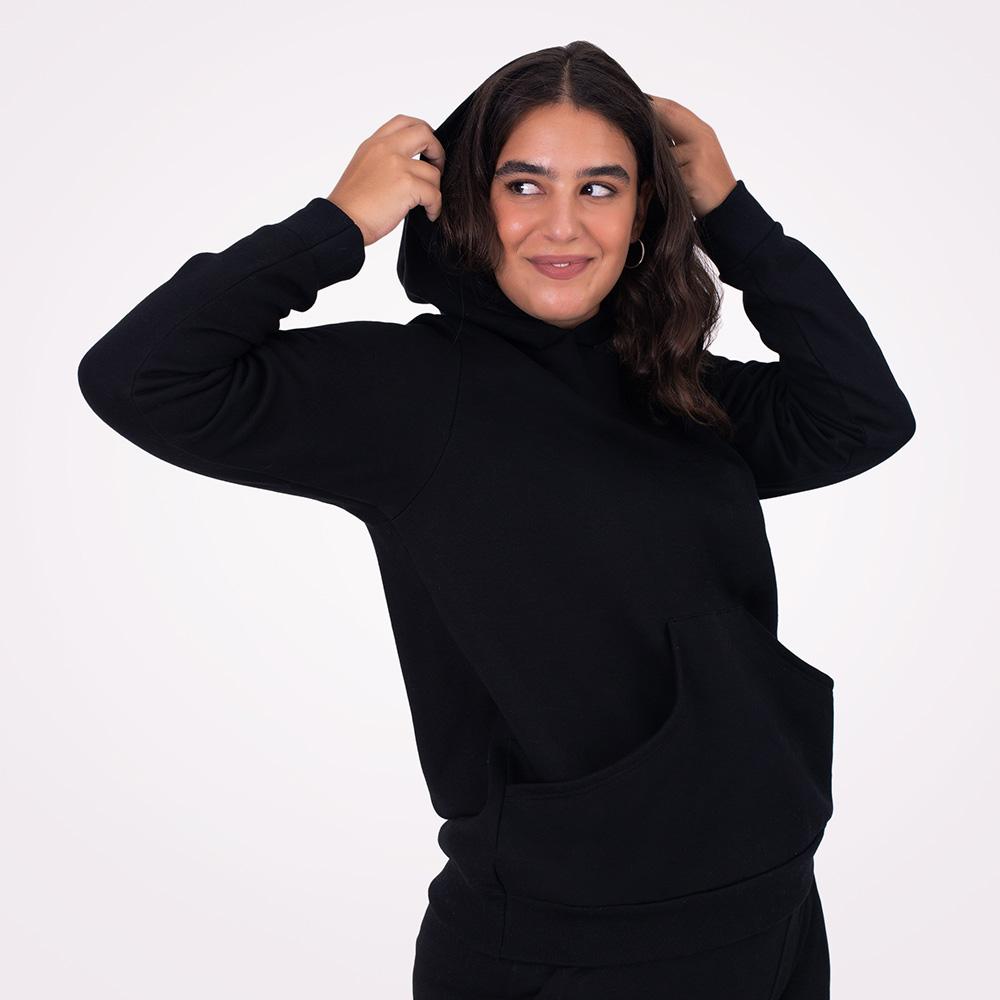 Blusão Moletom Flanelado Capuz Plus Feminino - Preto