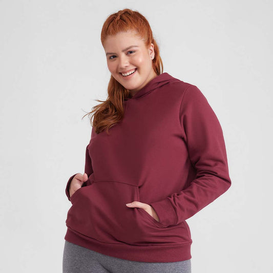 Blusão Moletom Flanelado Capuz Plus Feminino - Vermelho Vinho