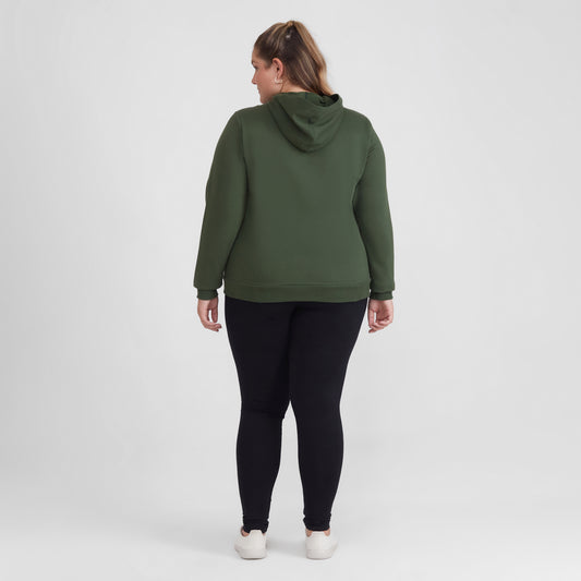Blusão Moletom Flanelado Capuz Plus Feminino - Verde Selva