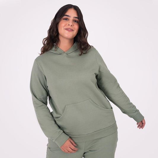 Blusão Moletom Flanelado Capuz Plus Feminino - Verde Oliva