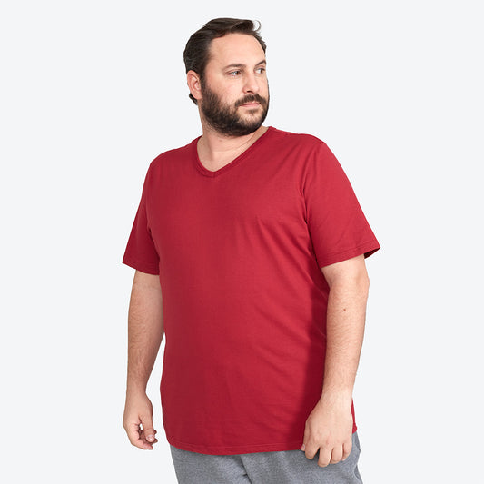 Camiseta Básica Gola V Plus Masculina - Marsala