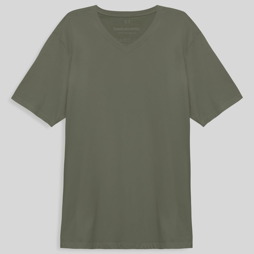 Camiseta Básica Gola V Plus Masculina - Verde Militar