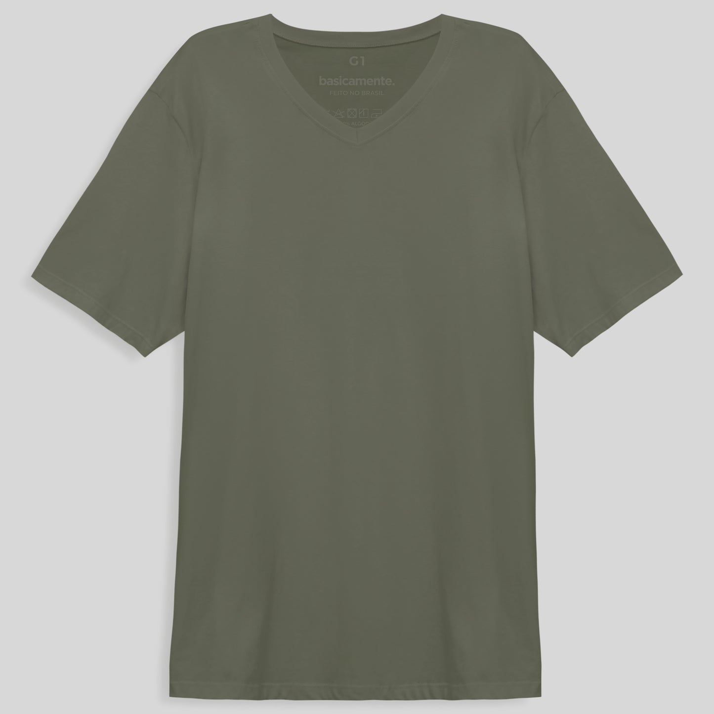 Camiseta Básica Gola V Plus Masculina - Verde Militar