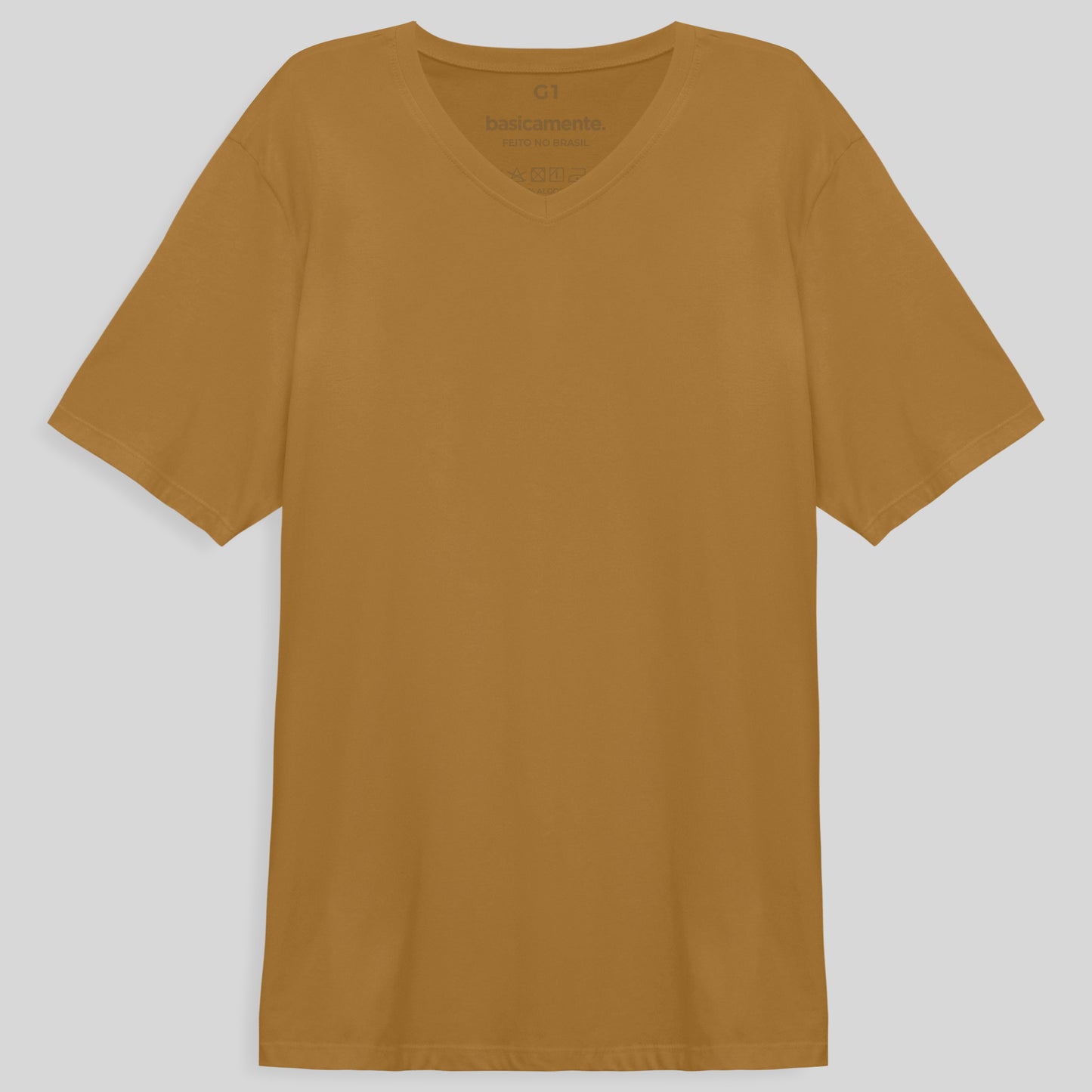 Camiseta Básica Gola V Plus Masculina - Ocre