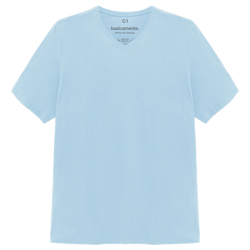 Camiseta Básica Gola V Plus Masculina - Azul Ceu
